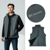 【Columbia 哥倫比亞】灰色 機能背心 防潑水 防風 繡標 背心 薄刷毛 現貨 大尺碼 哥倫比亞(1588EL5)