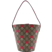 【DOKODEMO】Gucci 水桶包手提包，金承妍聯名款，童裝系列，752356・498879，GG Supreme 帆布，棕色/粉紅色，手提包，磁扣，女士 [二手]