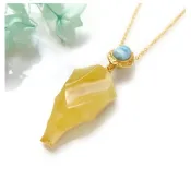 (店+)【KATE】銀飾 現代意天然蜜蠟拉利瑪純銀項鍊 頂級波羅的海琥珀 金絞蜜 金珀 礦皮松香 葉子形 生日禮物 情人禮物