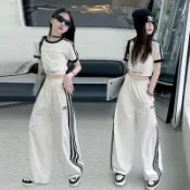 ✨小陽光✨女童夏裝套裝2025新款洋氣時髦女孩網紅街舞演出運動服夏季兩件套兒童舞蹈服練功服嘻哈街舞錶演服爵士舞套裝