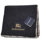 BURBERRY 巴寶莉經典格紋雙面織戰馬圖騰刺繡LOGO小方巾(黑灰色/26CM)