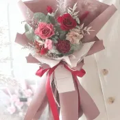 小型永生玫瑰擴香花束 -豆沙粉