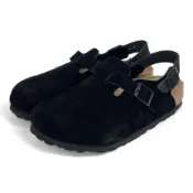 日本限定Birkenstock Tokio 麂皮包頭拖鞋 女 黑 一般寬真皮勃肯東京懶人鞋 反毛皮穆勒涼鞋1028337