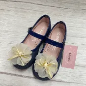 ［出清品］[ 展示品 ]《布布童鞋》朵朵花朵牛仔深藍色兒童公主鞋(17.5公分)