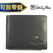 范倫鐵諾 素面側翻式牛皮短夾 黑_背包族