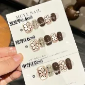 【瑪奇朵】 純手工(10片)設計穿戴美甲 秋冬彩繪小花美甲 044011715
