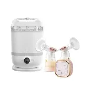 【SnowBear 韓國小白熊】智柔 充電式雙邊電動吸乳器 +智真5Plus奶瓶消毒鍋(震吸催乳/可做果乾優格機小蒸鍋)