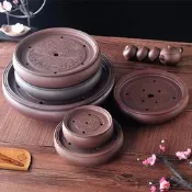 ⑧比丶宜興紫砂功夫茶盤茶海圓形茶臺大小號茶盤陶瓷茶具簡約儲水式託盤