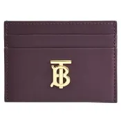 【BURBERRY 巴寶莉】簡約英系金屬TB小牛皮信用卡名片證件隨身卡(深紫)