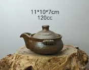 古瓷堂日本回流瓷器 日本回流萬古燒粗砂火山巖紅陶柴燒寶瓶手抓壺 手作落灰釉自然窯變孤品 120cc古樸茶道具 實物拍攝粗陶茶壺