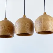 三盞一組木質吊燈，廚房燈具，實木燈飾