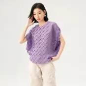  三宅一生上衣 褶皺三宅一生衣服高品質褶皺褶衣 專櫃同款褶衣折衣夏季新款韓版純色短袖圓領蝙蝠袖T恤休閒高級感輕薄舒適上衣