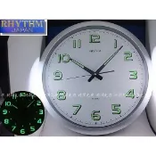 42公分 實體店面【時間光廊】日本 麗聲 RHYTHM 滑動式靜音秒針 銀框 夜光 掛鍾 CMG805NR19