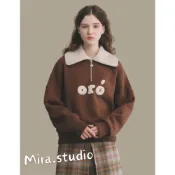 Mira.studio✭韓國代購 Oro 撞色翻領 加絨 半拉鍊 長袖 秋冬 加厚 上衣 韓系穿搭 保暖 甜美 正韓