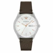 大高雄鐘錶城 EMPORIO ARMANI亞曼尼 AR1999 復古簡約時尚雙日曆腕錶/白面43mm｜樂天領券現折★全館特惠中★指定刷卡回饋10%
