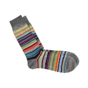 【Paul Smith】PAUL SMITH印白字LOGO混紡棉質多色彩條紋襪子(男款/灰x多色)