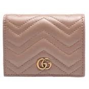 GUCCI GG Marmont matelasse系列絎縫紋牛皮金屬雙G LOGO暗釦卡夾/零錢包(裸色)