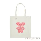 【Grace Gift】Wasabi Bear-粉芥末熊立體蝴蝶結印花日常帆布包 粉