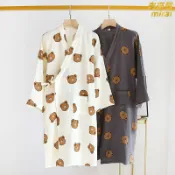 未來屋 【日式和風】情侶浴袍 和服睡袍 純棉縐布 浴衣 汗蒸服 睡衣 繫帶設計 薄款透氣 春秋適用 男女同款 舒適親膚