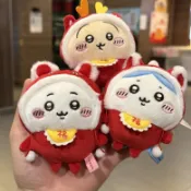 卡哇伊千川舞獅系列毛絨玩具可愛八卦兔毛絨鑰匙扣包挂件春節禮物