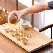 寓偉 竹製茶盤家用儲水式排水兩用茶盤小型原木色速乾茶托小茶臺茶海