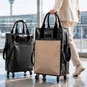 CGW 購物登機包 大容量皮革款 防水收納包 折疊購物推車(旅行包 登機包 行李袋 摺疊購物車)