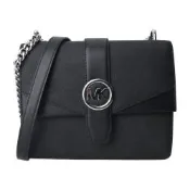 MICHAEL KORS 銀圓MK 防刮PVC 鍊帶mini肩背包(黑)