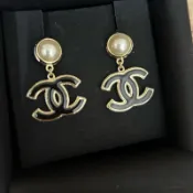 售出欣賞 Chanel耳環 chanel珍珠耳環 垂墜式耳環