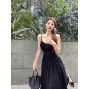 【臺灣出貨】氣質性感露背吊帶連衣裙女 夏季法式度假a字裙白色收腰顯瘦長裙子 洋裝女 夏連衣裙 連衣裙 韓系洋裝 洋裝