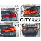 小亞車燈-全新 HONDA CITY 2014 14 15 16 17 18 年 紅白 光柱 三線 LED 跑馬 尾燈