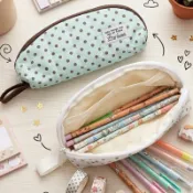 Fresh Polka Dot Print 鉛筆盒 - 物品文具袋收納袋 - 光滑拉鍊筆收納袋 - 學校辦公用品 - 學
