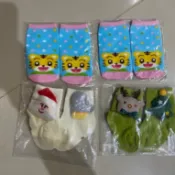 全新 巧虎 立體聖誕襪 0～3歲 女童 厚款 褲襪 長筒襪 內搭褲 不對稱設計的粉藍條紋與灰色羅紋褲襪