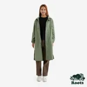 Roots女裝- 平織長版連帽外套-橄欖綠