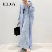 IELGY 女式條紋直筒寬鬆四分之三袖連衣裙