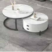 (店+)岩板茶几電視櫃組闔家用客廳小戶型現代簡約圓形伸縮邊幾輕奢茶桌