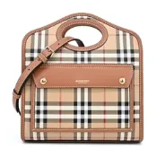 BURBERRY 巴寶莉  Horseferry 經典格紋帆布Pocket手提/斜背包(迷你/石楠木棕色 )
