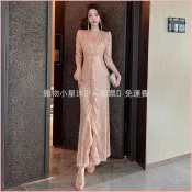✨現貨 2025年爆款宴會婚禮亮片魚尾裙洋裝新款氣質性感修身晚禮服長裙女