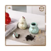 (店+)三雅道 復古葫蘆 闢火龍 密封防潮香粉罐 陶瓷桌面擺件荷花 茶葉罐儲存藥膏罐