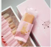 Amy烘焙網:50入/粉色燙金立體側寬鳳梨酥包裝袋/牛軋餅包裝袋/方塊酥封口袋