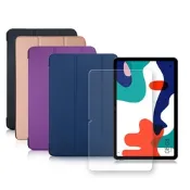 VXTRA HUAWEI MatePad 2022/2021 10.4 經典皮紋三折皮套+9H鋼化玻璃貼(合購價)