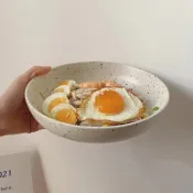 一人食陶瓷碗盤 潑墨湯盤 沙拉深盤 輕食酸奶碗 家用簡約復古餐具
