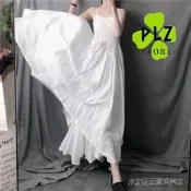 [沙灘裙] 檸檬黃色顯瘦洋裝 超長不規則大擺裙洋裝 細肩帶洋裝 海邊度假裙沙灘裙 吊帶現貨洋裝連衣裙連身