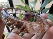 紅金光閃閃18.46圍滿絲透料天然水晶紅銅鈦晶手鐲鐲子玉鐲手環招財珠寶玉石首飾飾品