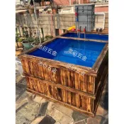⚡限時特賣 可開統編⚡ 防腐木帆布魚池實木養魚水箱防水布陽臺戶外錦鯉地缸造景木箱水池