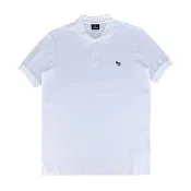 【Paul Smith】PAUL SMITH 草寫LOGO左胸鮮豔斑馬布標貼有機純棉珠地布POLO衫(男款/白)