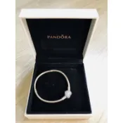 全新Pandora潘朵拉愛心滿鑽蛇鏈/手鍊(16-17公分）