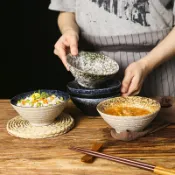 協貿國際日用品生活4館 日式火鍋餐具小斗笠碗餛鈍扣肉丼飯碗高腳鹵肉米飯碗粗陶仿古老式