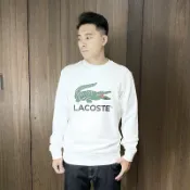 美國百分百【全新真品】Lacoste 大學T 毛巾布 棉質 男款 鱷魚 長袖上衣 logo 白色 DF41