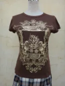 楹 ~ 正品 iROO 棕色 印花 彈性棉質上衣 size: M