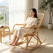 北歐藤編家用藤椅陽臺網紅搖搖椅日式休閒椅大人老人躺椅真藤搖椅